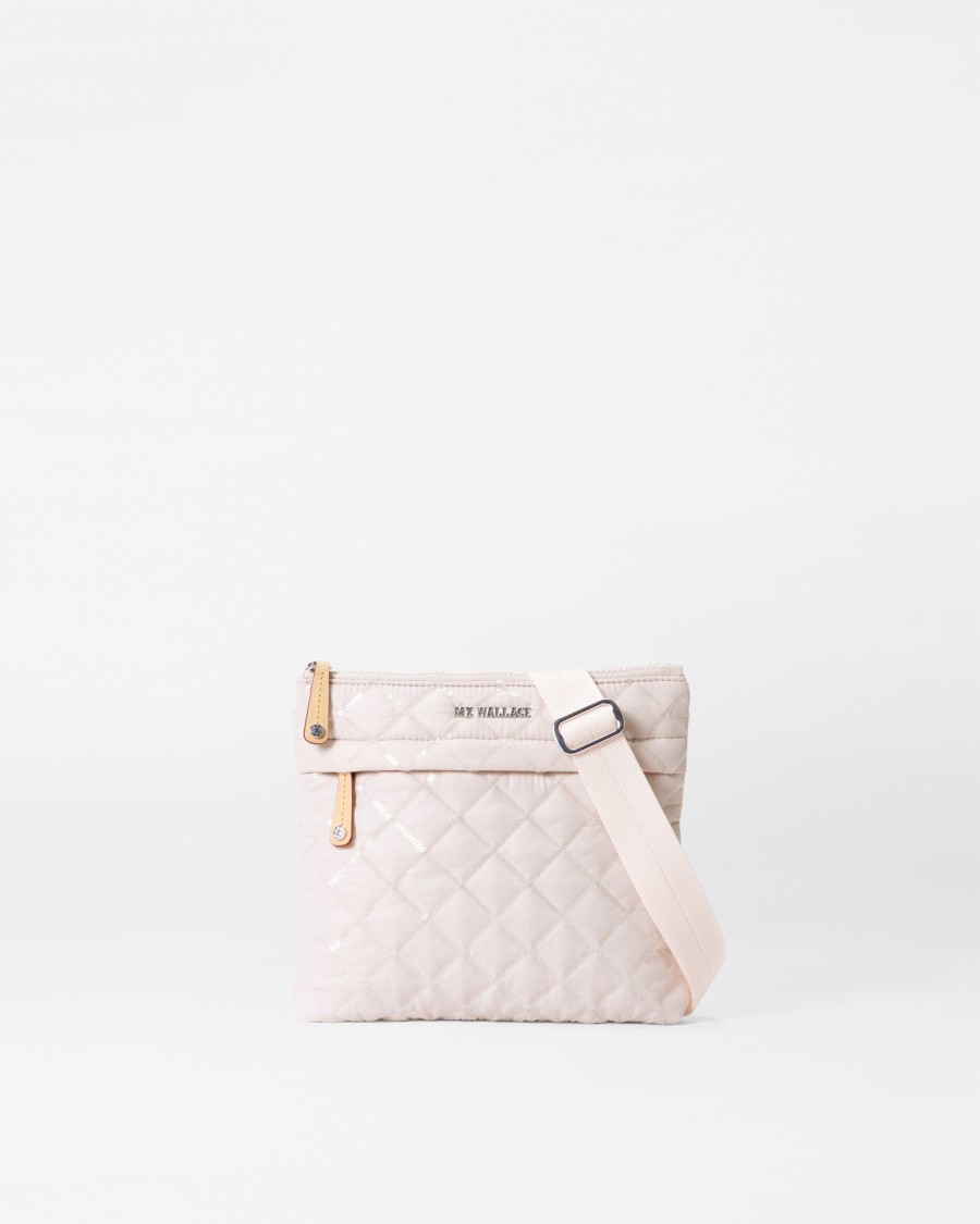 Women MZ Wallace | Metro Flat Crossbody Rose Rec With Sequin