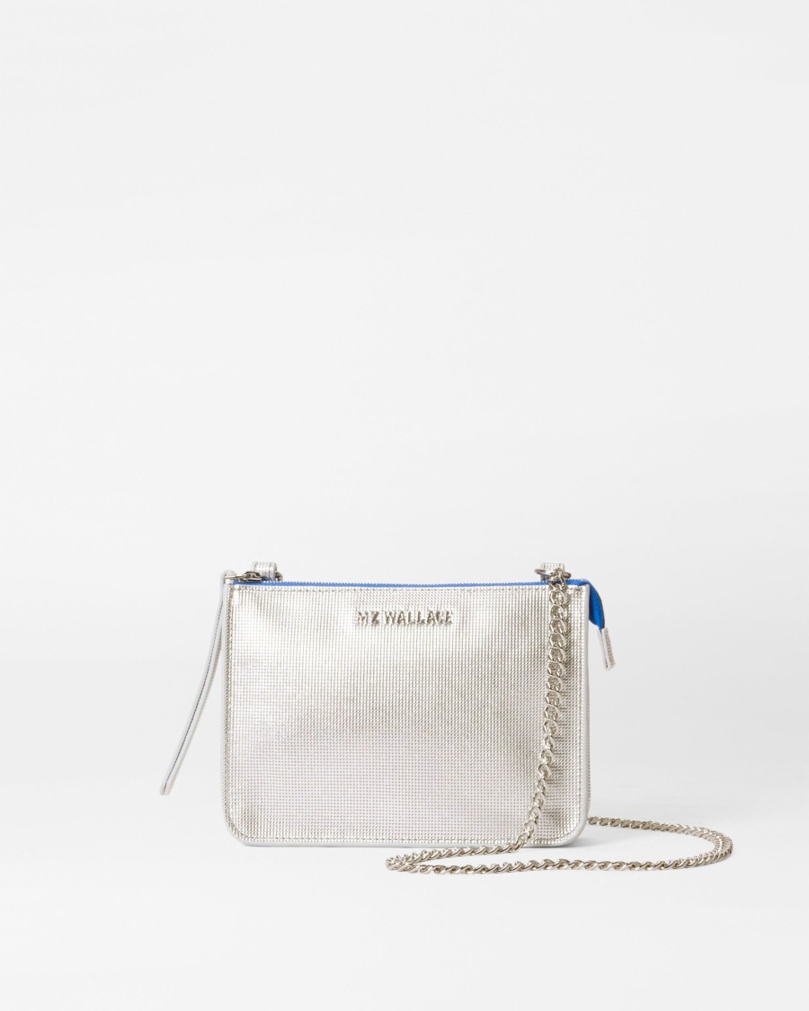 Women MZ Wallace | Mini Leather Crossbody Silver Metallic