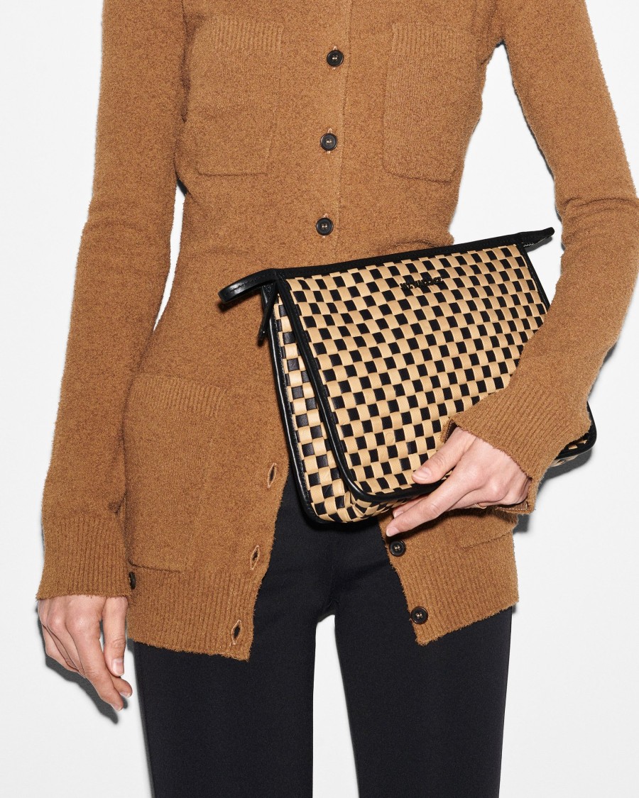 Women MZ Wallace | Woven Metro Clutch Camel & Black