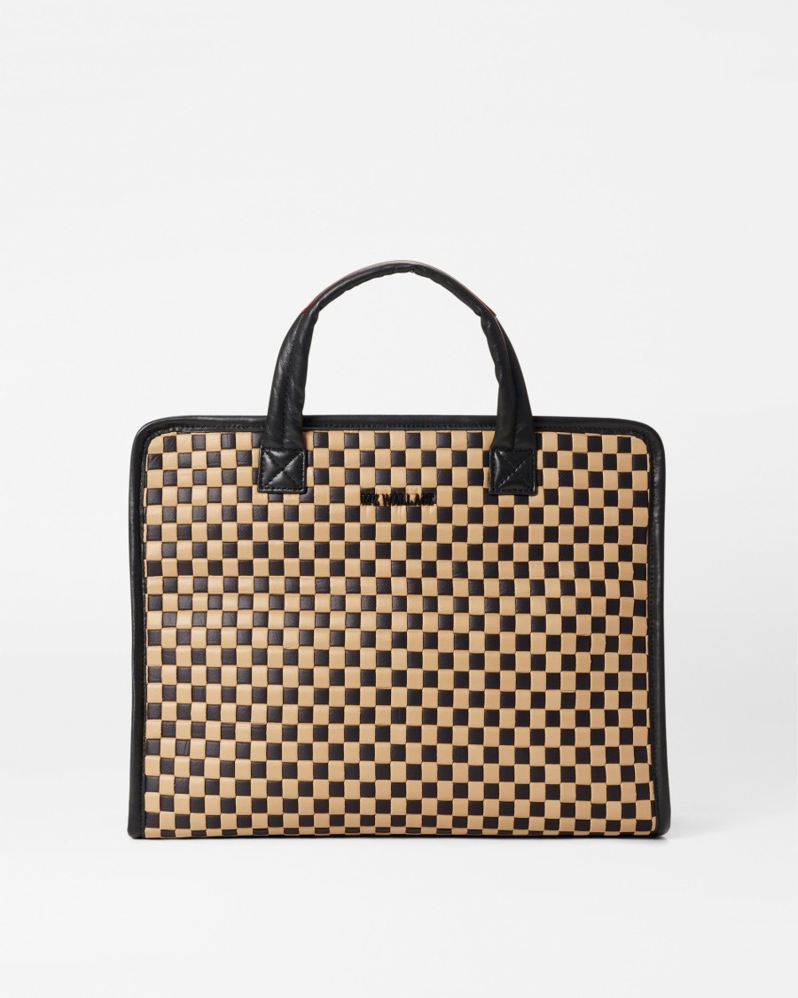 Women MZ Wallace | Medium Woven Box Tote Camel & Black