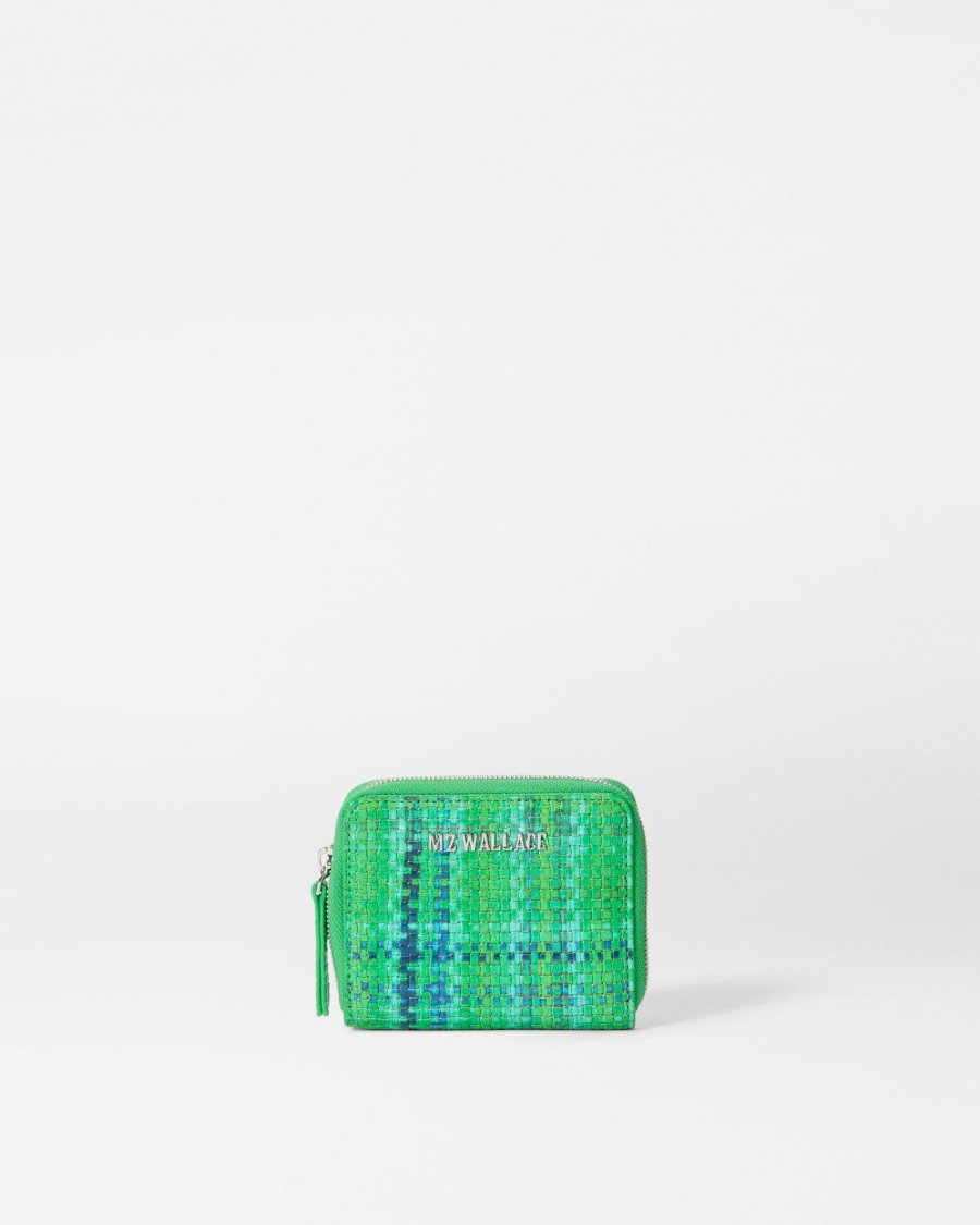 Women MZ Wallace | Small Zip Round Wallet Green Summer Plaid