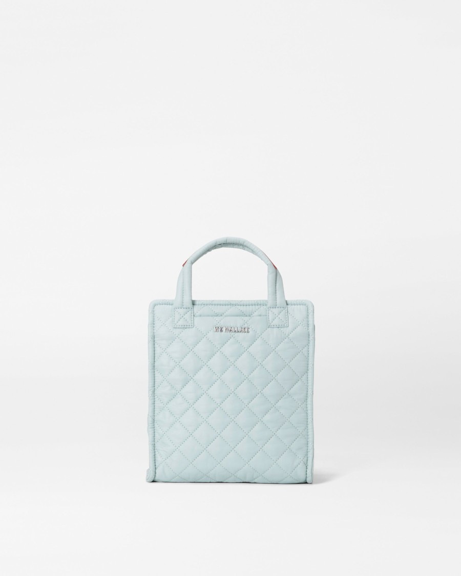 Women MZ Wallace | Mini Box Tote Silver Blue Rec