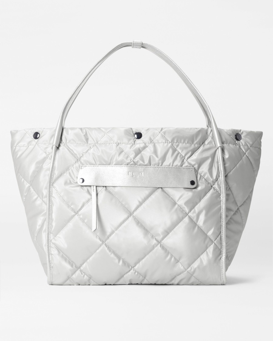 Women MZ Wallace | Quilted Large Madison Shopper Oyster Metallic