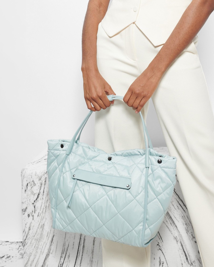 Women MZ Wallace | Quilted Large Madison Shopper Silver Blue Rec