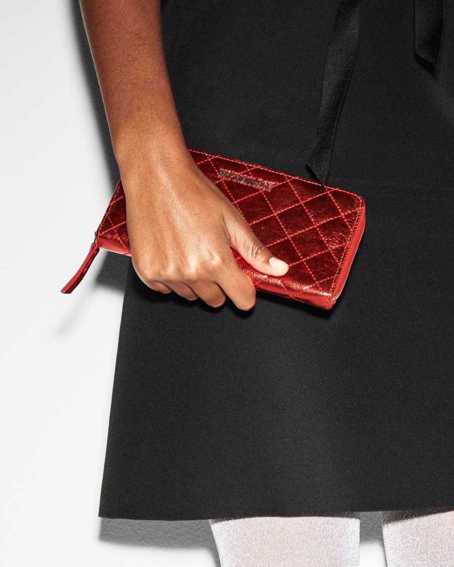 Women MZ Wallace | Long Zip Round Wallet Red Candy