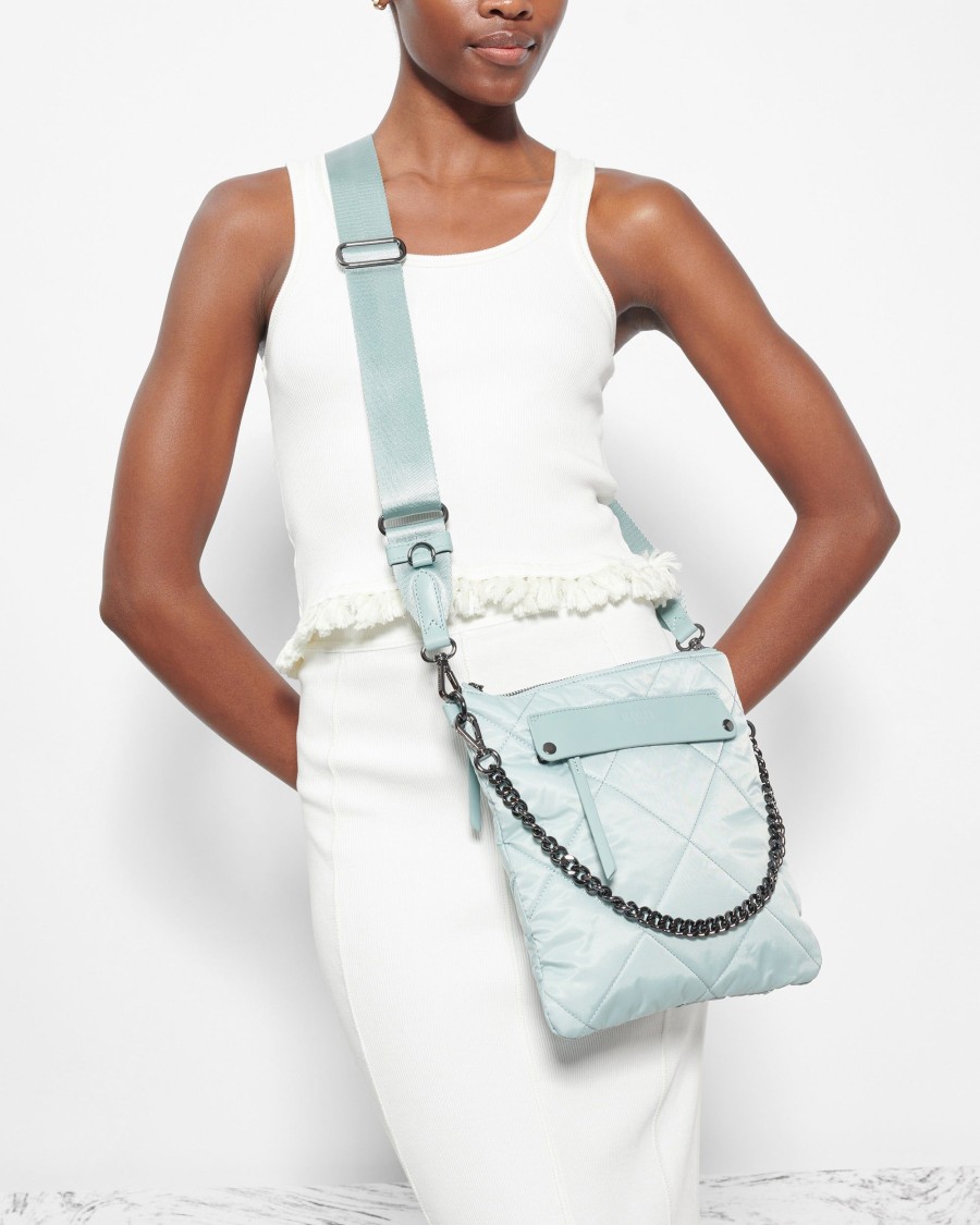 Women MZ Wallace | Quilted Flat Madison Crossbody Silver Blue Rec