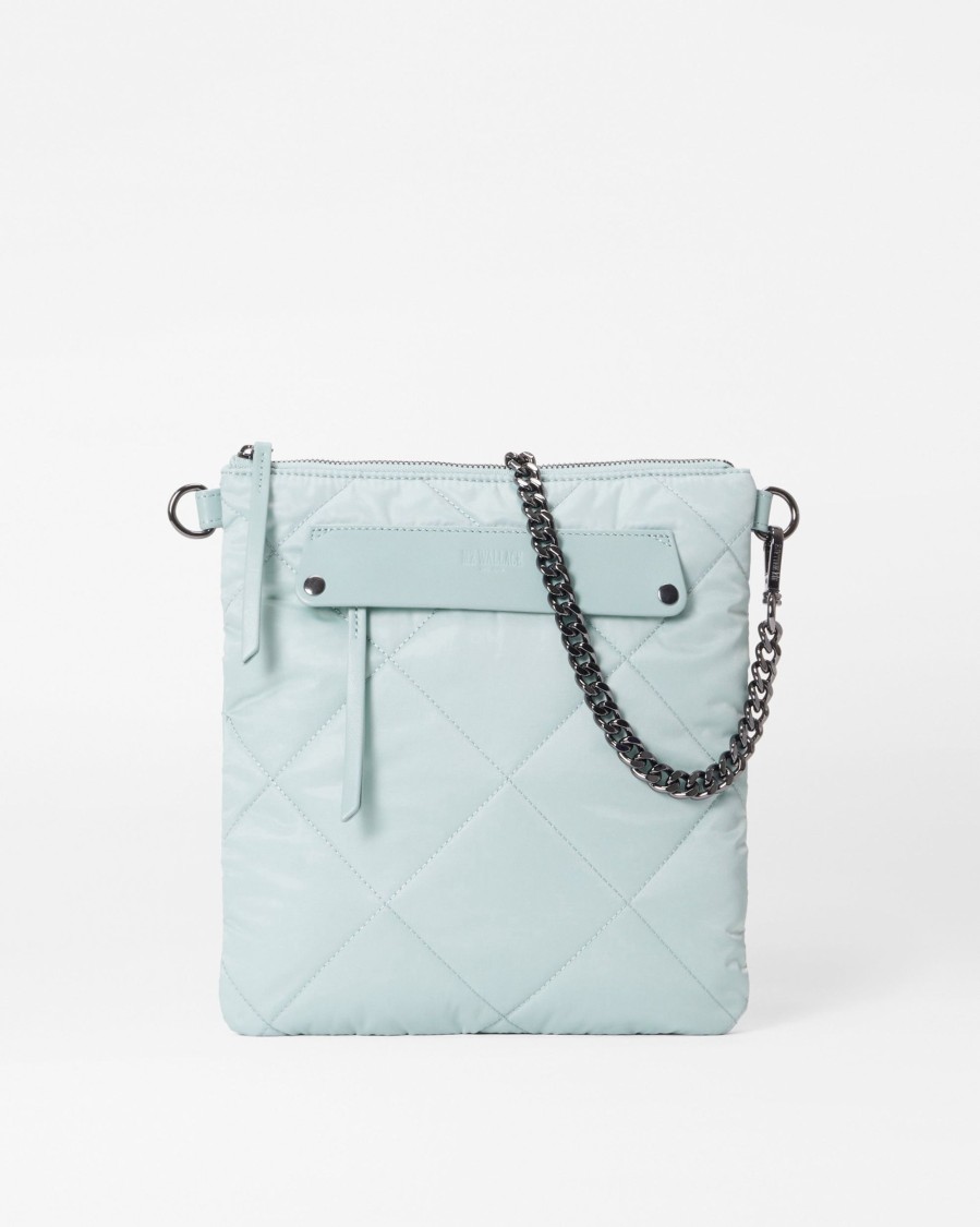 Women MZ Wallace | Quilted Flat Madison Crossbody Silver Blue Rec