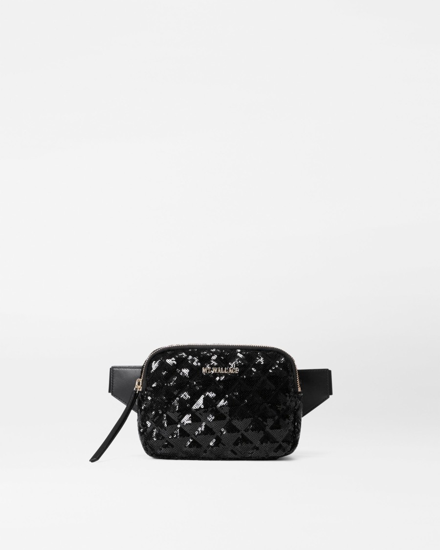 Women MZ Wallace | Quilted Madison Belt Bag Black Sequin