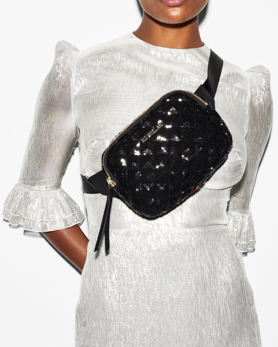 Women MZ Wallace | Quilted Madison Belt Bag Black Sequin